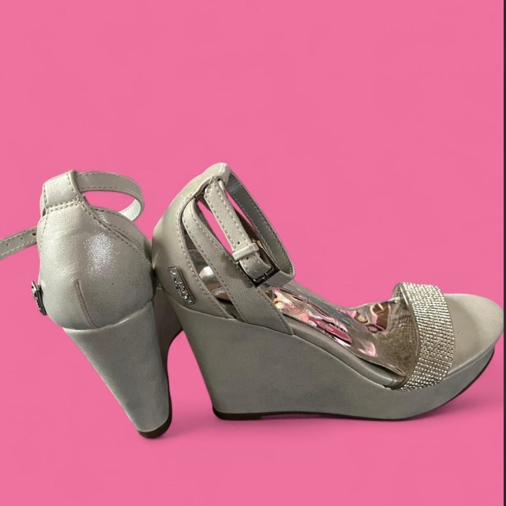 Glamourous Women's Wedge Sandals with Rhinestone Strap - Silver